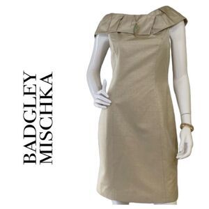 ‎Badgley Mischka gold bateau neckline sheath - 6